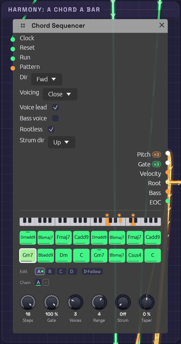 The Chord Sequencer in the Harmony frame, playing Everything