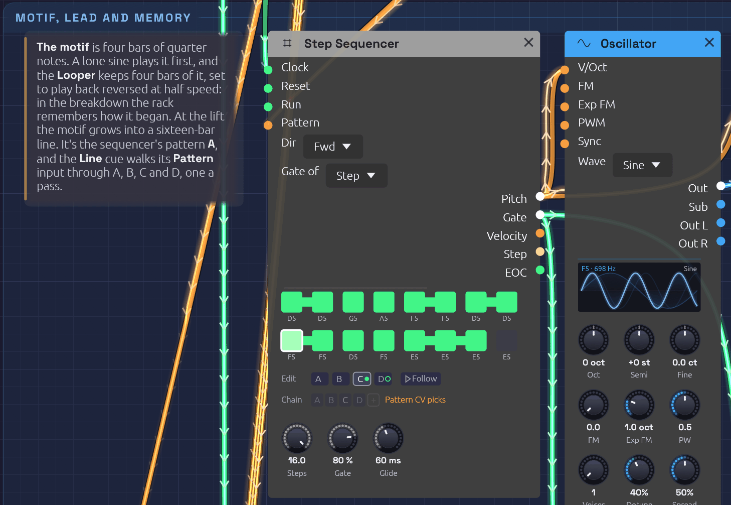 The motif's Step Sequencer at the Lift, playing pattern C
